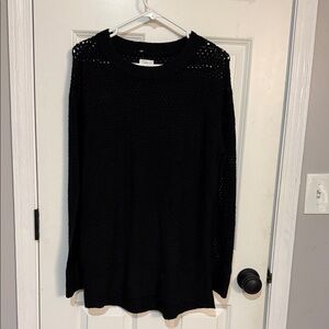 Aerie Black Open Knit Pullover Sweater Lightweight